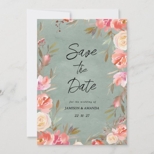Mauve groen roze ivoor winter bloemen Save The Dat Kaart (Voorkant)