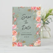 Mauve groen roze ivoor winter bloemen Save The Dat Kaart (Staand voorkant)