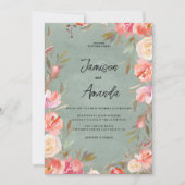 Mauve groen roze ivoor winter bloemenbruiloft kaart (Voorkant)