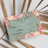 Mauve groen roze ivoor winter bloemenkant RSVP Kaart