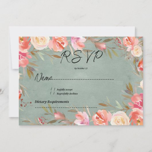 Mauve groen roze ivoor winter bloemenkant RSVP Kaart (Voorkant)