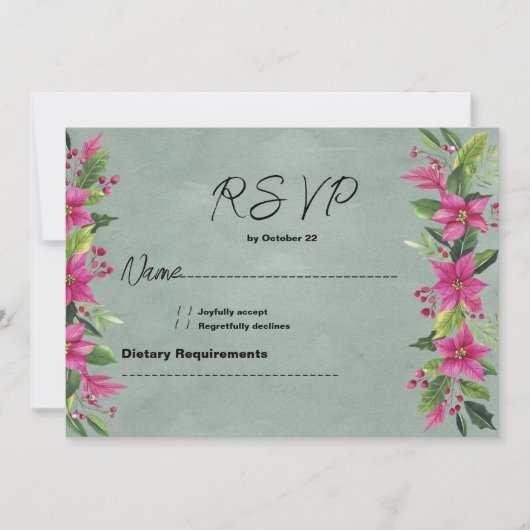 Mauve groen roze winter bloemen Kerstmis RSVP Kaart (Voorkant)