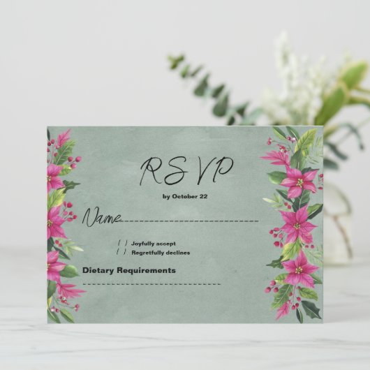 Mauve groen roze winter bloemen Kerstmis RSVP Kaart (Staand voorkant)