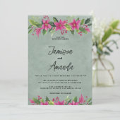 Mauve groen roze winter bloemenkerst bruiloft kaart (Staand voorkant)