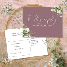 Mauve Groene Bloemen Verzoek RSVP Ansichtkaart