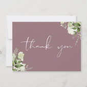 Mauve groene bloemrijke elegante script bedankkaart (Voorkant)
