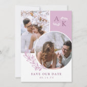 Mauve Groene Overlappende Foto's Save The Date (Voorkant)