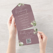 Mauve Groene QR Code Formele Trouwdag All In One Uitnodiging (Afscheurbaar)