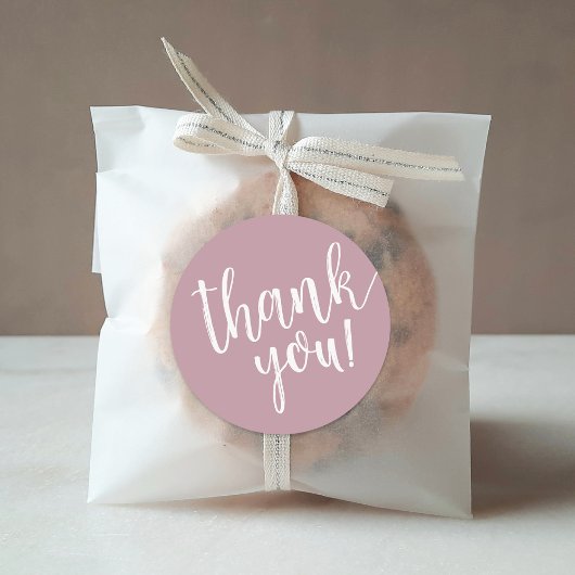 Mauve Hand Lettered Script Bedankt Ronde Sticker