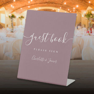 Mauve handtekening script gastenboek reclamebord met voetstuk