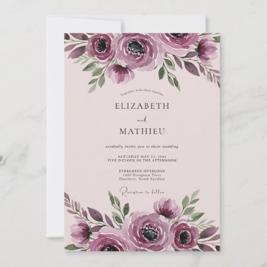 Mauve Harmonious Botanical Wedding Kaart (Voorkant)