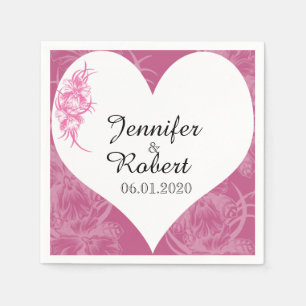 Mauve Hart met Bloemen Trouwservet Servet