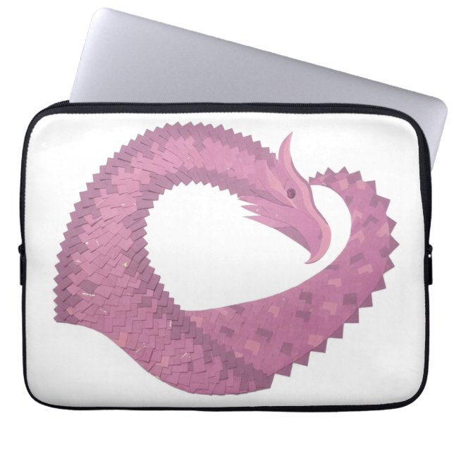 Mauve hartdraak op wit laptop sleeve (Voorkant)