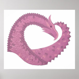 Mauve hartdraak op wit poster