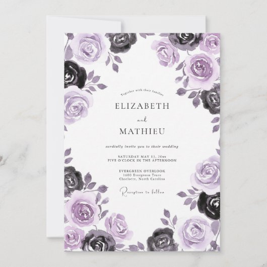 Mauve Houtskool Bloeiende Bruiloft Kaart (Voorkant)