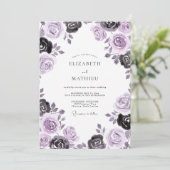 Mauve Houtskool Bloeiende Bruiloft Kaart (Staand voorkant)