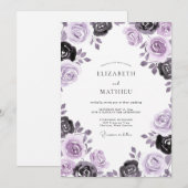 Mauve Houtskool Bloeiende Bruiloft Kaart (Voorkant / Achterkant)