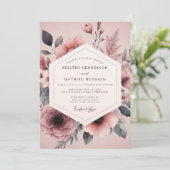 Mauve Houtskool Bloemen Bruiloft Kaart (Staand voorkant)