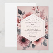 Mauve Houtskool Bloemen Bruiloft Kaart (Voorkant / Achterkant)