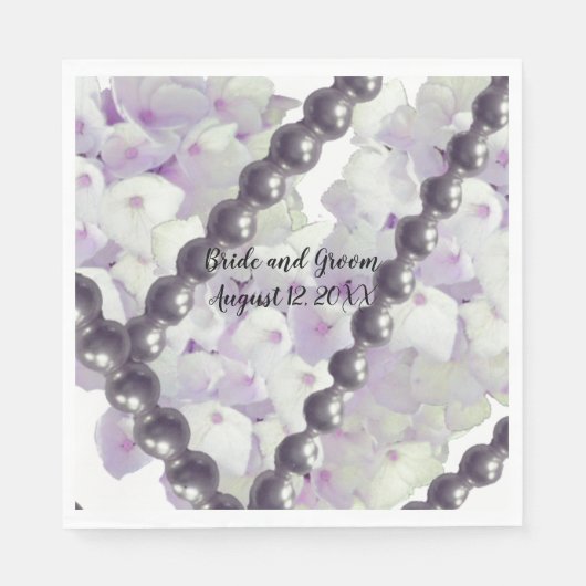 Mauve Hydrangeas and Pearls Wedding Paper Napkins Servet (Voorkant)