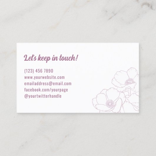Mauve Ice Grey Witte Anemonen Line Art Visitekaartje (Achterkant)