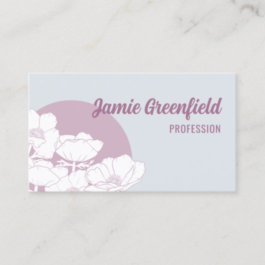 Mauve Ice Grey Witte Anemonen Line Art Visitekaartje (Voorkant)
