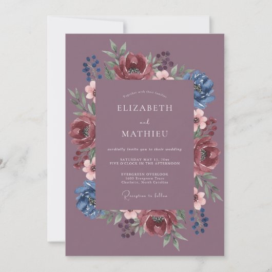 Mauve Indigo Krans Bruiloft Kaart (Voorkant)