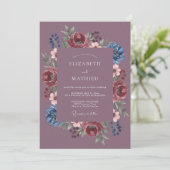 Mauve Indigo Krans Bruiloft Kaart (Staand voorkant)