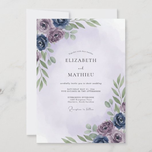 Mauve Indigo Loof Eucalyptus Bruiloft Kaart (Voorkant)