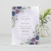 Mauve Indigo Loof Eucalyptus Bruiloft Kaart (Staand voorkant)