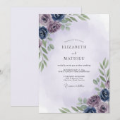 Mauve Indigo Loof Eucalyptus Bruiloft Kaart (Voorkant / Achterkant)