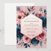 Mauve Indigo Moody Bloom Bruiloft Kaart (Voorkant / Achterkant)