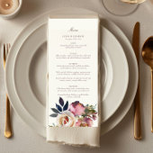 Mauve Indigo Waterverf Roos Wedding Menu