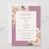Mauve ivory dusty rose florals wedding kaart (Voorkant)