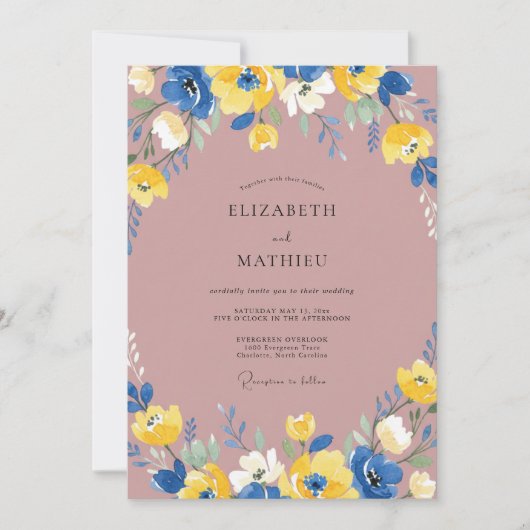 Mauve Kobalt Ranunculus Eucalyptus Bruiloft Kaart (Voorkant)