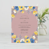 Mauve Kobalt Ranunculus Eucalyptus Bruiloft Kaart (Staand voorkant)
