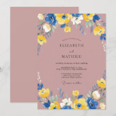Mauve Kobalt Ranunculus Eucalyptus Bruiloft Kaart (Voorkant / Achterkant)
