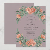 Mauve Koraal Eucalyptus Bruiloft Kaart (Voorkant / Achterkant)