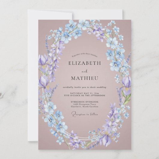 Mauve Korenbloem Krans Bruiloft Kaart (Voorkant)