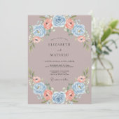 Mauve Korenbloem Ranunculus Eucalyptus Bruiloft Kaart (Staand voorkant)