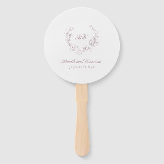 Mauve Krans Monogram Foto Elegant Huwelijk Handwaaier (Voorkant)