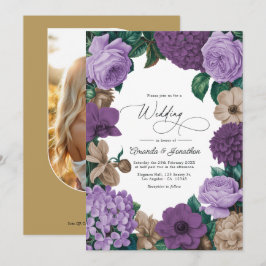 Mauve Kwarts, Stof Plum & Latte Beige Trouwdag Kaart