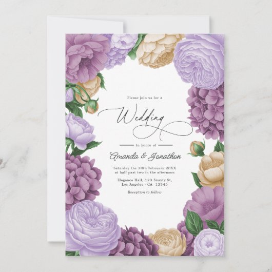 Mauve, Lavender Smoke & Champagne Floral Wedding Kaart (Voorkant)