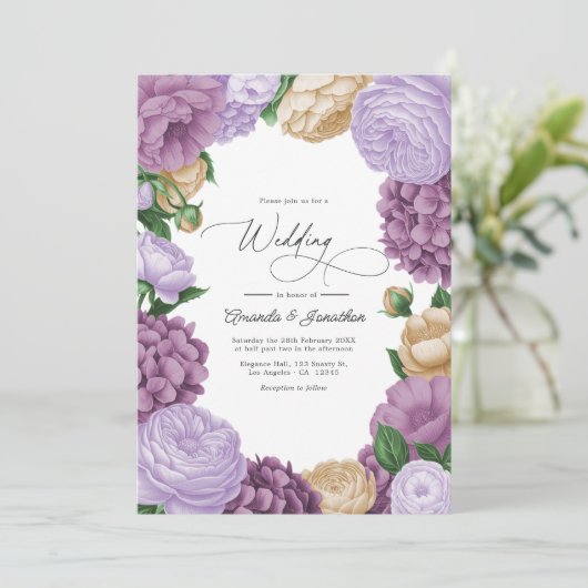 Mauve, Lavender Smoke & Champagne Floral Wedding Kaart (Staand voorkant)
