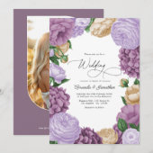 Mauve, Lavender Smoke & Champagne Floral Wedding Kaart (Voorkant / Achterkant)