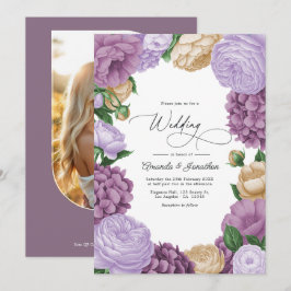 Mauve, Lavender Smoke & Champagne Floral Wedding Kaart