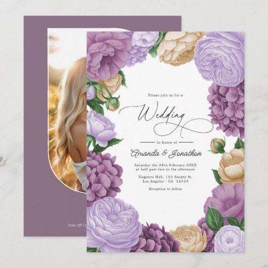 Mauve, Lavender Smoke & Champagne Floral Wedding Kaart (Voorkant / Achterkant)