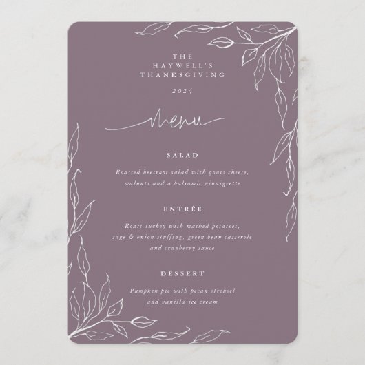 Mauve Leaf Thanksgiving Dinner Menu (Voorkant)