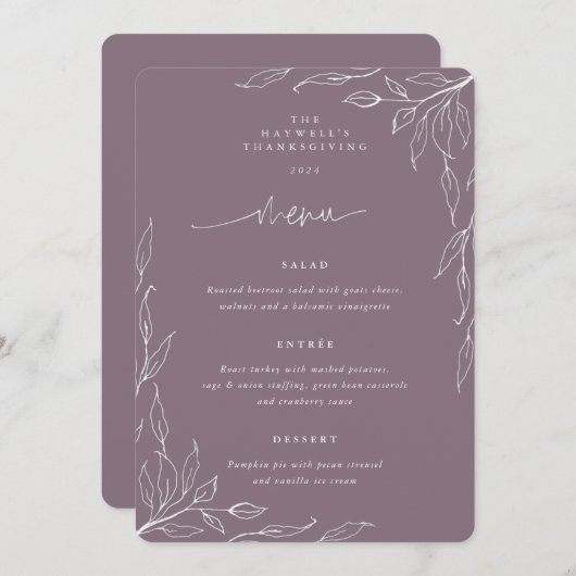 Mauve Leaf Thanksgiving Dinner Menu (Voorkant / Achterkant)