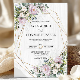 Mauve Lila Bloemen Geometrische Moderne Huwelijk Kaart